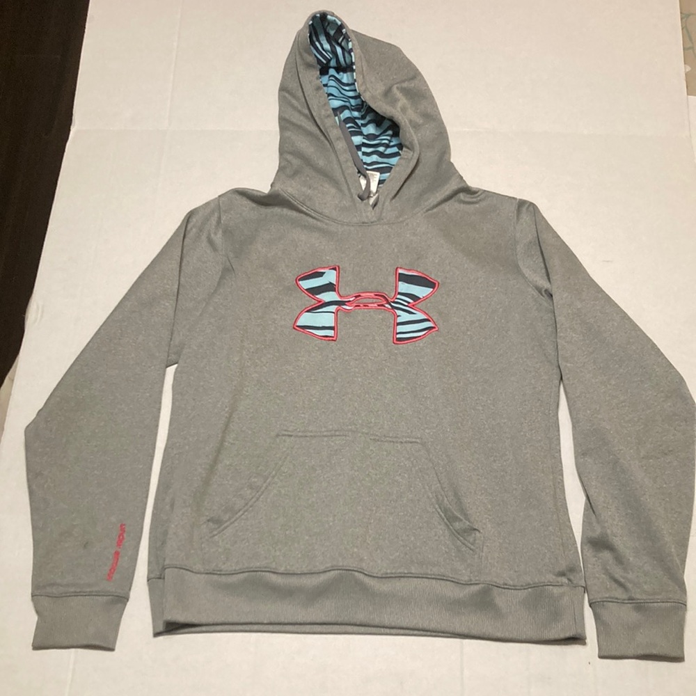 Under Armour Gray Hoodie Sweatshirt Zebra Print Size Large